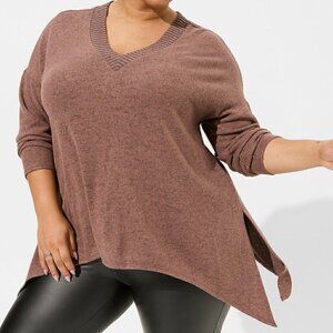 Torrid Women’s Deep Taupe Super Soft Plush V-Neck Long Sleeve Top Size 1X